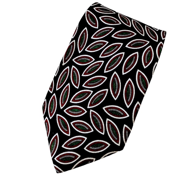 New Silk Tie White Green Red Accents Hand Printed in Italy Made in USA - Picture 9 of 9